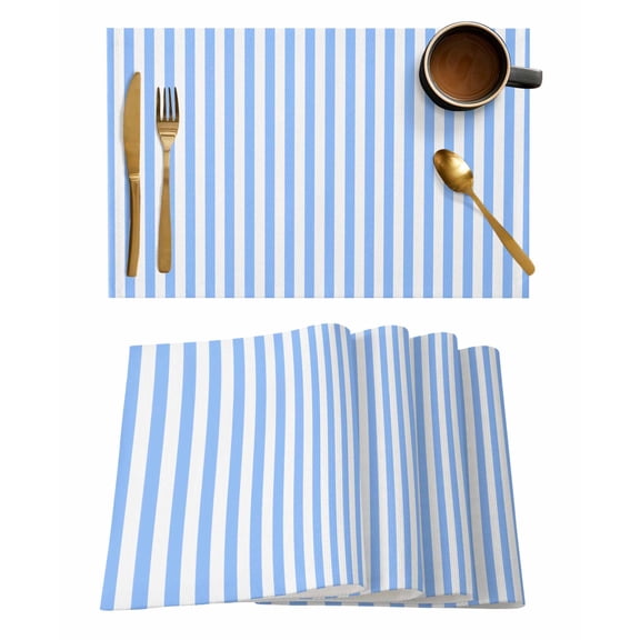Placemats 1 Pack, Blue White Stripe Woven Placemat, Linen Place Mats for Kitchen/Dining Tables, Modern Minimalist Geometric Striped Washable Table Mats for Party