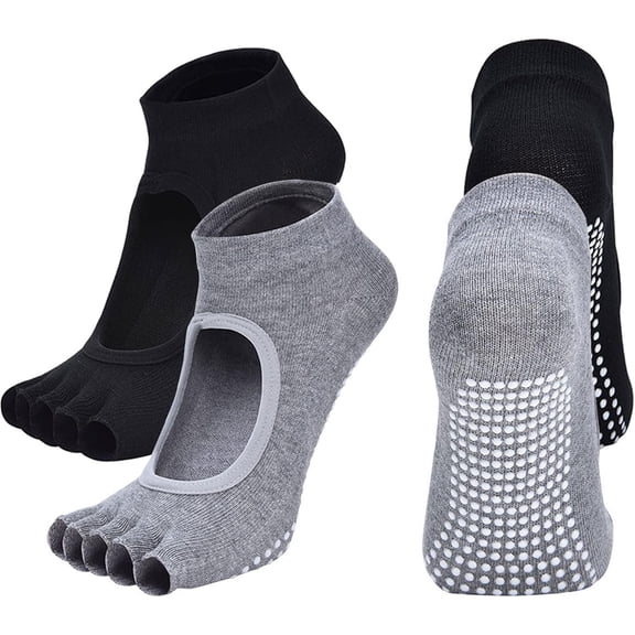 Toeless Yoga Socks for Women Pilates Socks with Grips Cotton Non Slip Open Toe Socks for Pilates Pure Barre Ballet Dance