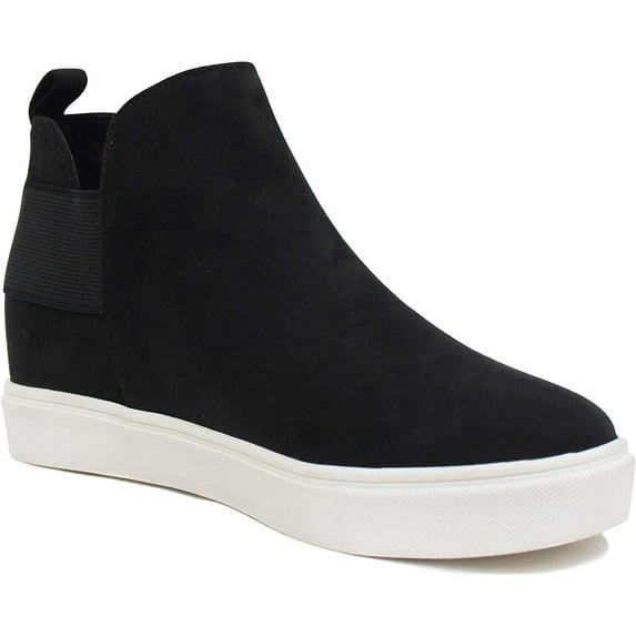 Soda Flat Women Chelsea Shoes Slip On Canvas Suede Casual High Top Hidden Platform Sneakers White Sole Flatform Cushion Foam booties DIANA-G Black 9