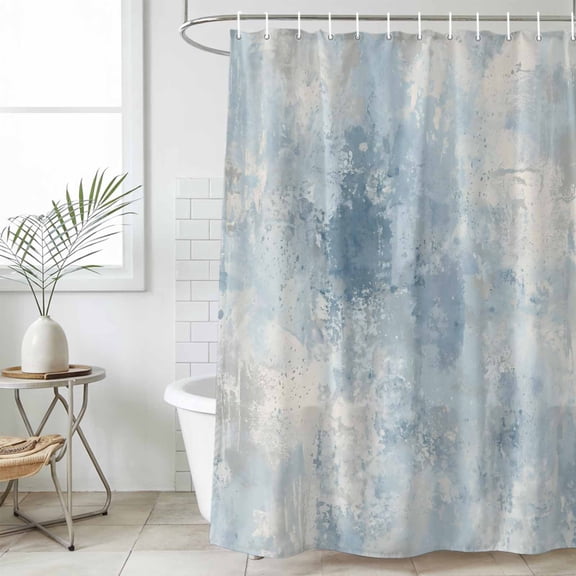 Light Blue Grey Long Shower Curtain Set, Waterproof Shower Curtains for Bathroom, Minimalism Gradient Mottled Patterned Washable Fabric Cloth Bath Curtain for Bathtub with Hooks 72x84 Inches