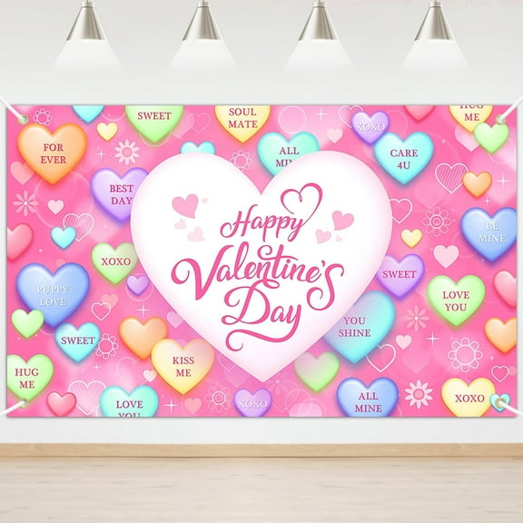 Mocsicka Valentines Backdrop Banner Conversation Heart Romantic Love Background Valentines Party Decorations Photo Booth Props
