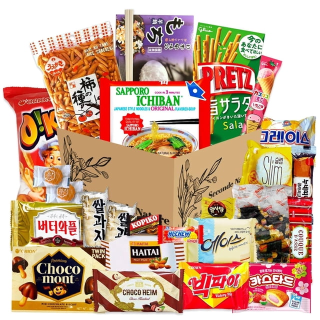 Journey of Asia Korean and Japanese Snack Box 25 Count Care Package Individual Wrapped Packs of Snacks, Chips, Cookies , Cup noodles, Mochi, Treats for Kids, Children, Teens, College Student