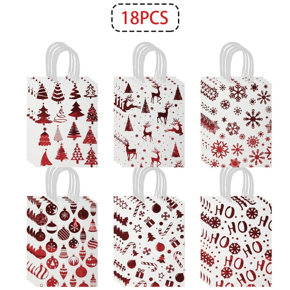 Sparkling Christmas Gift Bags with Handles - Foil Stamped Holiday Paper Bags Assorted Designs for Wrapping Presents, Parties & Festive Treats (Red & Gold Variants)