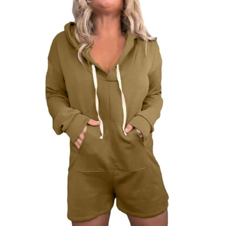 

Lofdl Clearance! Women s Jumpsuits Lounge Sets Fashion Solid Color Shorts Playsuits Women Autumn New Hooded Pockets Long Sleeves Loose High Street Sport Sweatshirts Jumpsuits