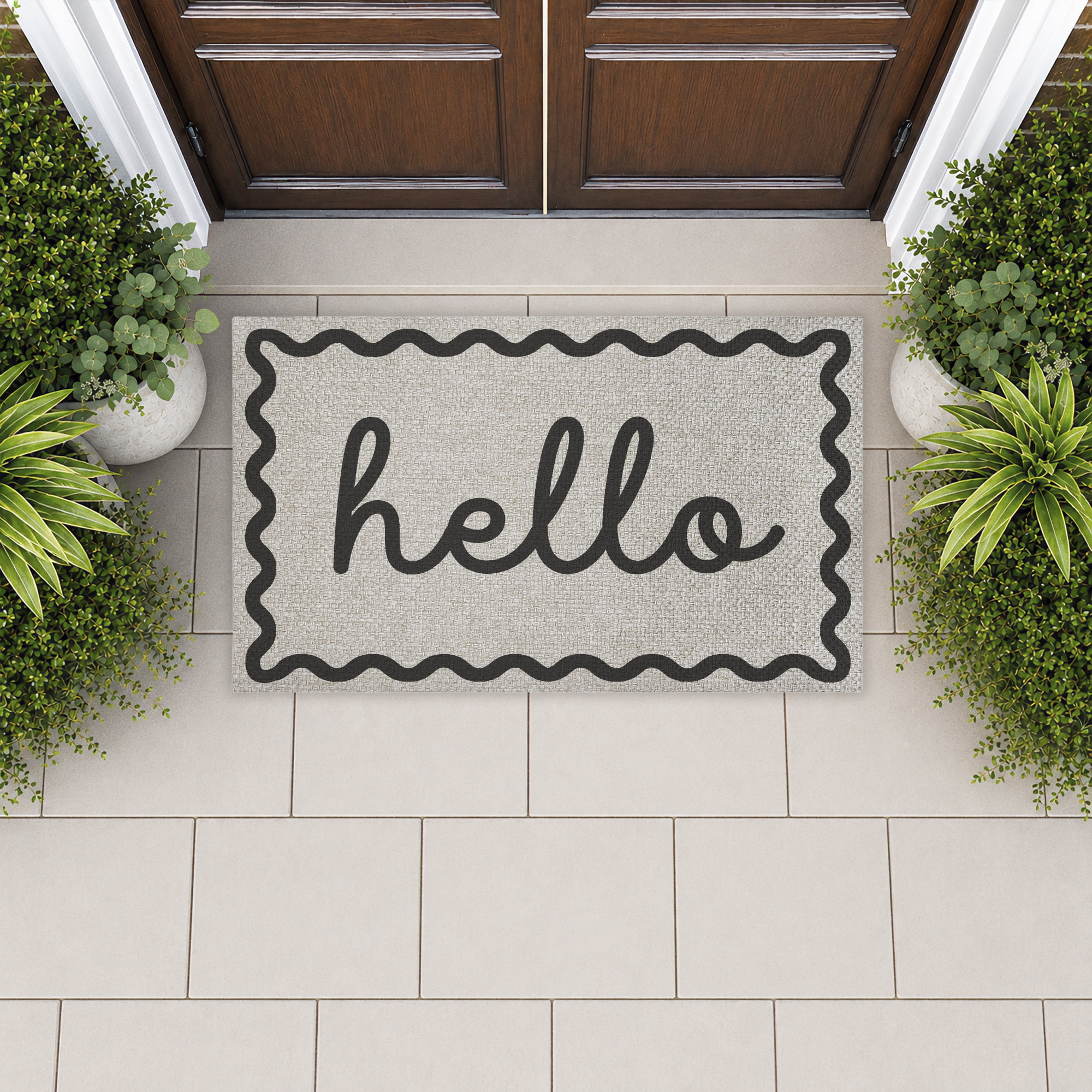 Stupell Industries Black & White Hello Printed Outdoor Imitation Sisal Floor Mat, design by Lil' Rue