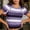 Purple, variant on Summer Tees for Women Striped Short Sleeve Crewneck Pullover Tops Breathable Casual Outfits Olive Green S