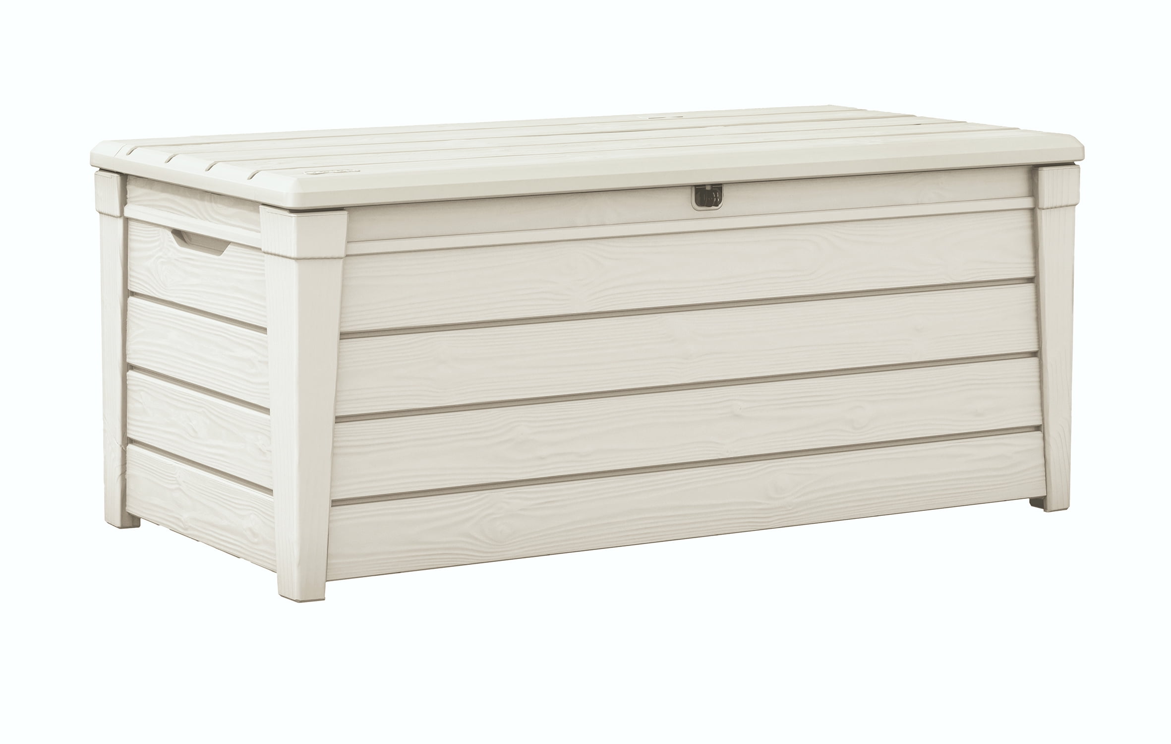 Keter Brightwood 120 Gallon Deck Box with Pool Kit, Resin Outdoor Patio Storage, Oasis White