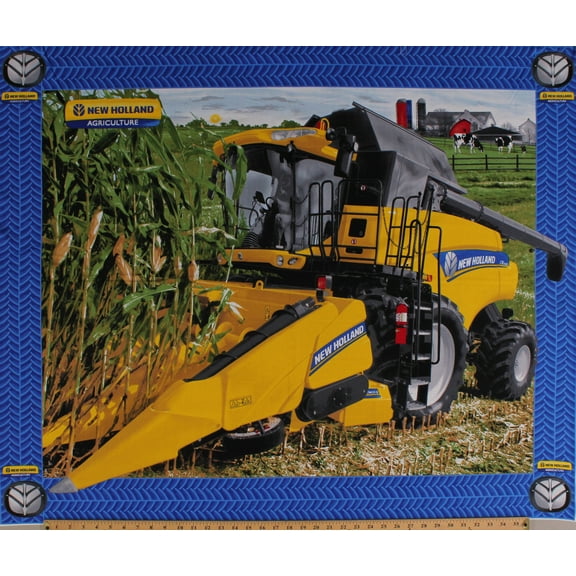 35" X 44" Panel New Holland Combine CR7090 Agriculture Tractor Farming Farmer Farm Country Cotton Fabric Panel (10057)