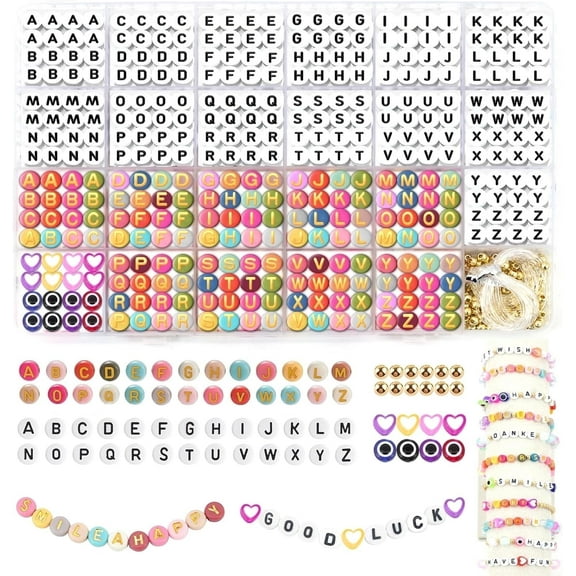 Meafeng Round Letter Beads, 980Pcs Black and Gold Letters Multicolor A-Z Alphabet Beads for Jewelry Making, 7mm