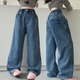 thumbnail image 2 of mgoYE Girls Baggy Jeans Size 10-12 Girls Cute Wide Leg Flared Jeans Kids Oversized Elastic Waist Paper Bag Pants with Pockets Ripped Jeans for Girls(Blue,4-5 Years), 2 of 9