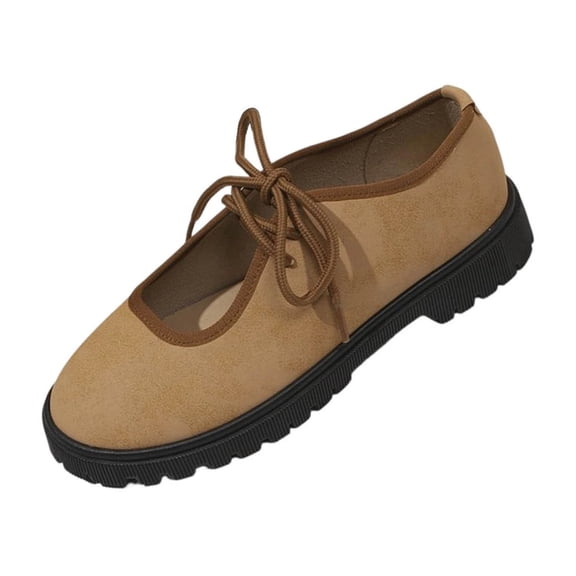 Gpaecead Women's Lace Up Mary Jane Flats Faux Suede Round Toe Ballet Comfort Shoes With Non Slip Outsole For Work And Casual Khaki