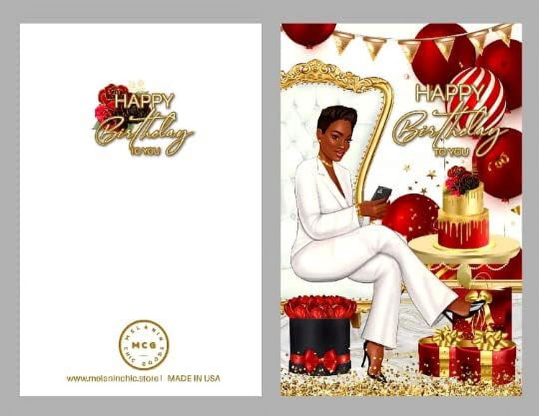 6 Pack African American Birthday Greeting Cards, Cute Birthday Card, Black Girl Queen Happy Birthday card for Wife, Girlfriend, Sisters with Envelope