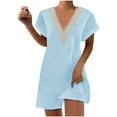 thumbnail image 1 of Birdeem Mode Femme Été Uni Décontracté Col en V Manches Courtes Vacances Robe en Dentelle, 1 of 7
