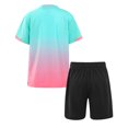 thumbnail image 2 of Manyakai Kids Boys 2 Piece Gradient Print Soccer Uniform Set Short Sleeve V Neck T-Shirt+ Sport Mint Green&Pink 3XS, 2 of 7