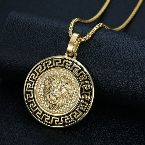 Punk Iced Out Bling Lion Head Golden Silver Color Pendant Male 14K Yellow Gold Round Animal Charm Necklace for Men Hip Hop Jewelry Gift