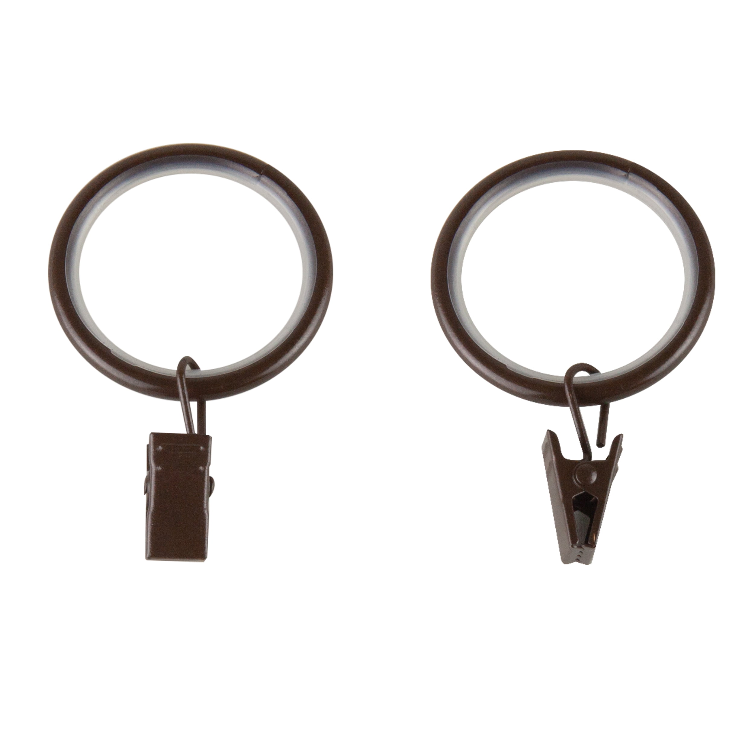 PlusCasa Noise-Canceling 1-1/4 inch Cocoa Curtain Rings with Clips (10 Count)