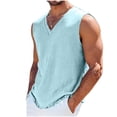 thumbnail image 2 of Mens Big & Tall Linen Tank Tops Plus Size Summer Ripped Shirts for Men Casual Lightweight Sleeveless V Neck Summer Beach Vests S-4X, 2 of 7