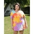 thumbnail image 6 of CASSIE LIZ Womens Plus Size Tops 2X Summer Tie Dye Shirts Orange V Neck Fashion Short Sleeve Tee Loose Fit Tunics Spring Blouses Casual Slit Hem Pullovers 2XL 18W 20W, 6 of 7