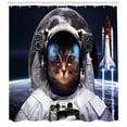 thumbnail image 3 of Ambesonne Space Cat Shower Curtain, Space Traveller Pet, 69"Wx84"L, Navy Blue White and Red, 3 of 3