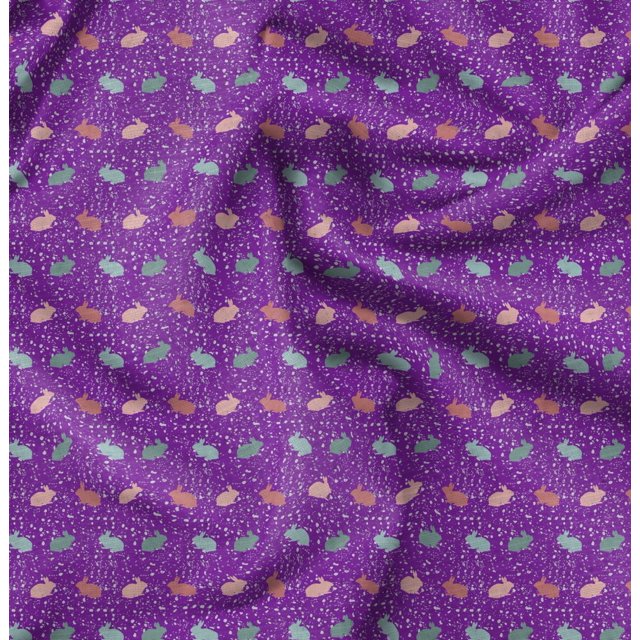 Soimoi Purple polyester Crepe Fabric Rabbit Animal Printed Fabric 1 Yard 52 Inch Wide