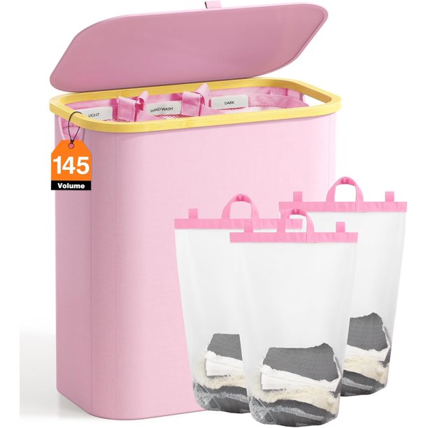Hampers for Laundry Basket with Lid, 160L Extra Large Laundry Hamper 3 Section Dirty Clothes Hampers for Laundry Divided Laundry Basket Organizer for Bedroom,Laundry Room,Dirty Clothing Hamper,Beige