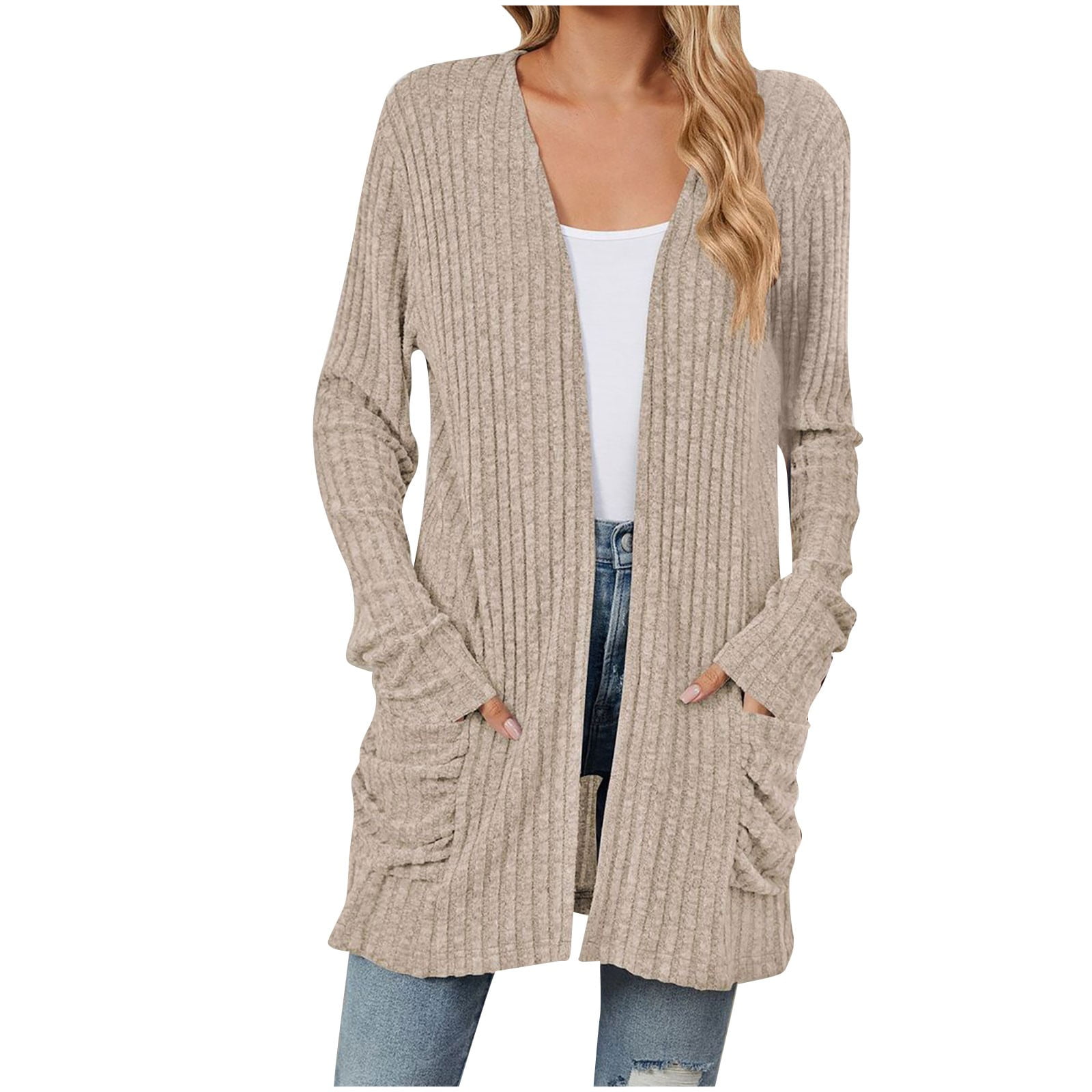 Open Front Cardigan Outfit Long Grey Cardigan Sweater SMIDOW