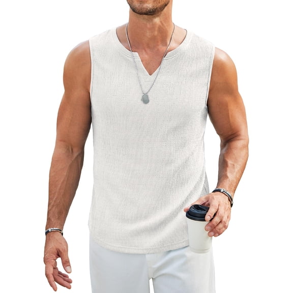 COOFANDY Mens Lightweight Knitted Tank Tops Summer Beach Tee Shirts V Neck Casual Breathable Undershirt