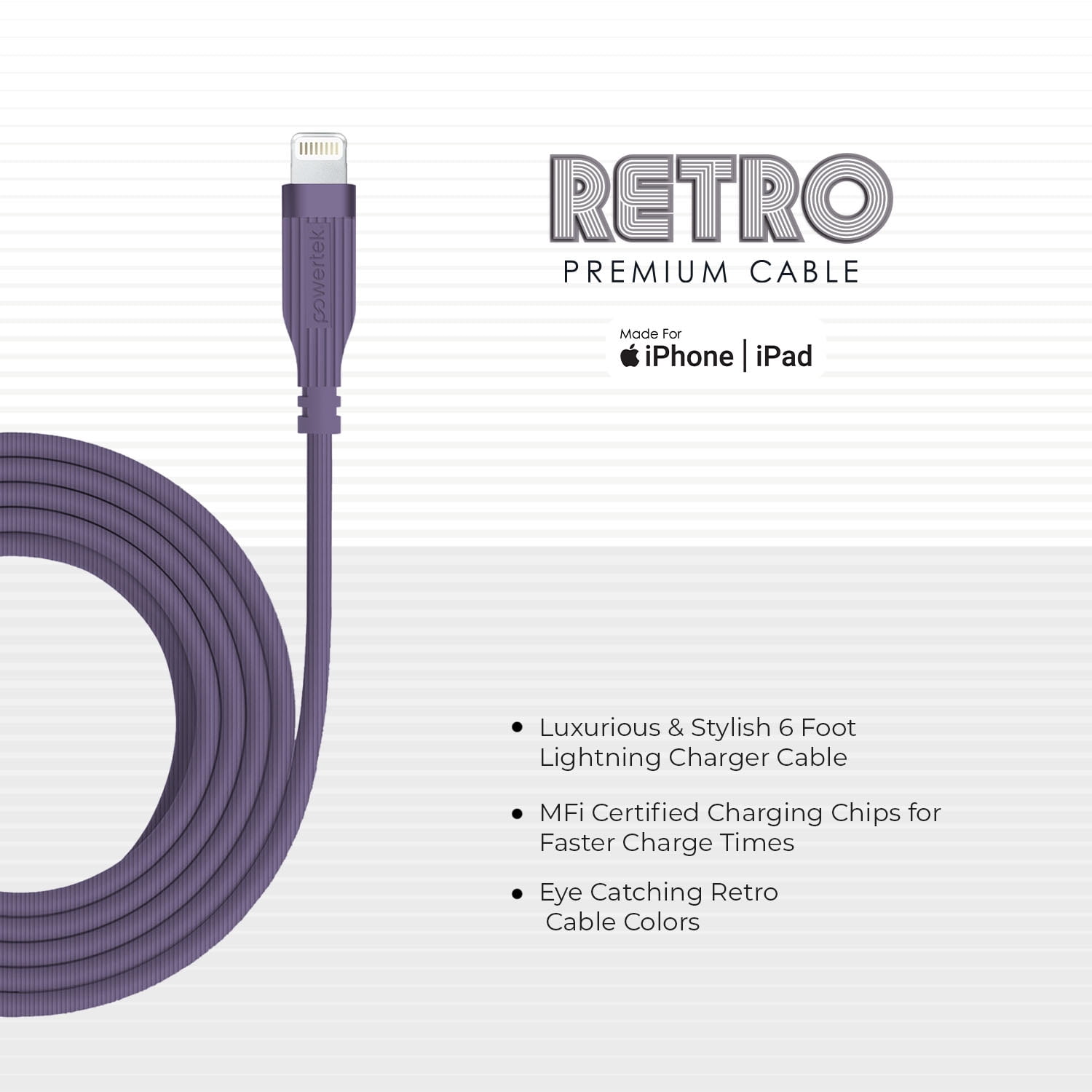 Liquipel Powertek Retro USB-A to Lightning - Purple