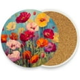 thumbnail image 2 of Colorful Flowers Blossom Coasters Absorbent Moisture Non-Slip Drink Coaster Ceramic Stone with Cork Base Desktop Protection Prevent Furniture Damage 2PCS Home Decor, 2 of 6