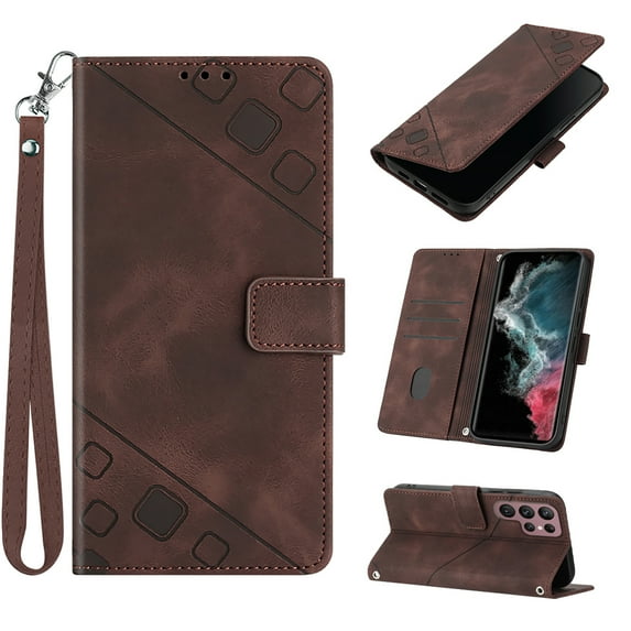 Tarise Phone Case for Samsung Galaxy S22 Ultra, Premium PU Leather Card Holder Wrist Strap Magnetic Closure Flip Stand Function TPU Interior Book Cover for Samsung S22 Ultra 5G Wallet Case, Brown