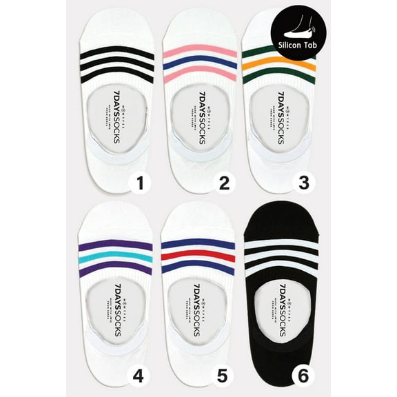 Women's No Show 3 Stripe AA Socks - 6 Pair Set
