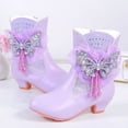 thumbnail image 2 of Kids Snow Boots Girls Glitter Splice Winter Ankle Booties with Sweet Rhinestone Beaded Bow Casual Warm Furry Lined Side Zipper Kitten Heel Princess Dress Boots 11 Little Kid Purple, 2 of 6