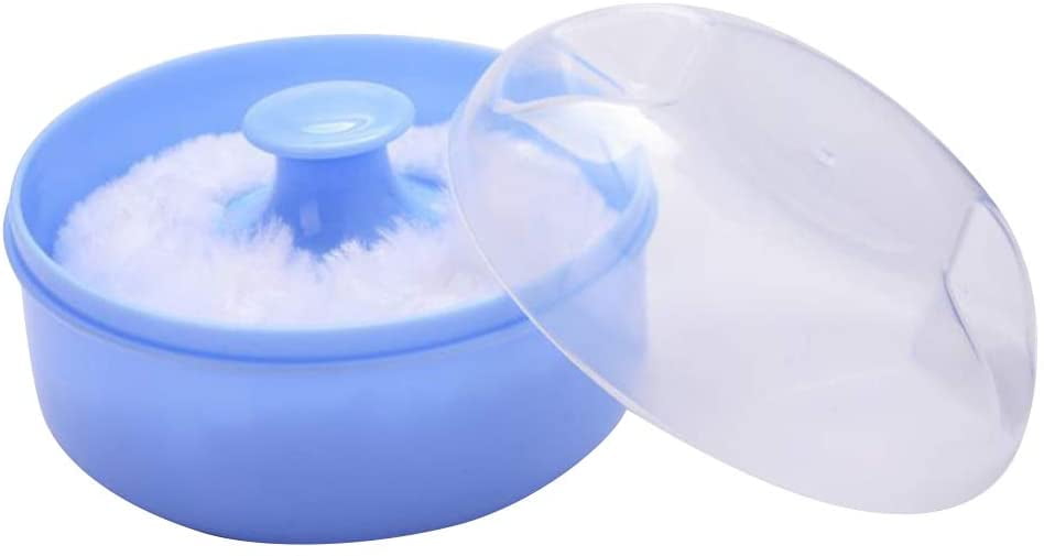 After-bath body powder box empty powder case powder puff container holder for home and travel cosmetic container (Blue)