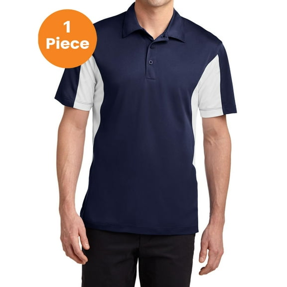 Sport-Tek ST655 Side Blocked Micropique Sport-Wick Polo, True Navy/White, 4XL, Mens Polo Shirts