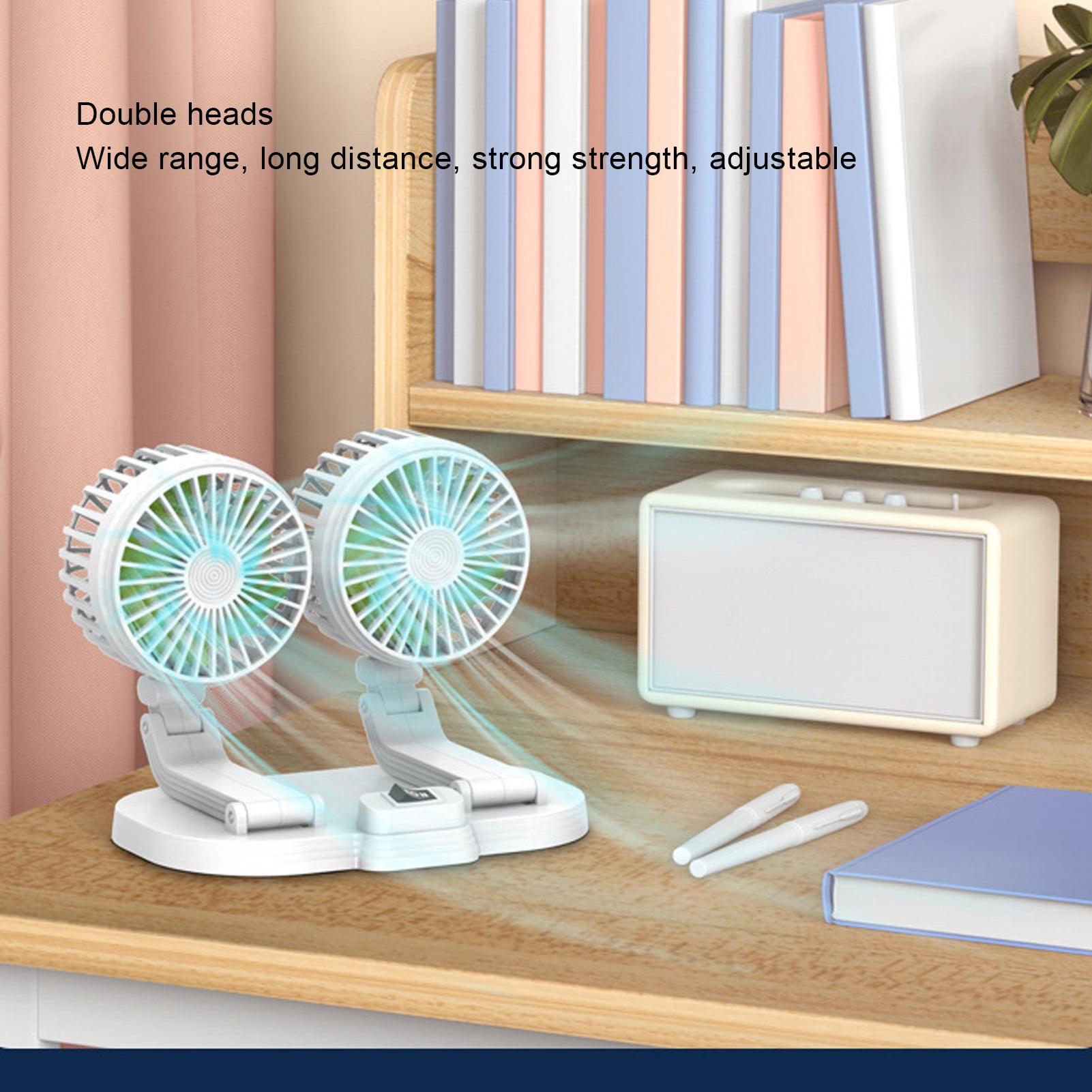 NFTIGB Dual Heads USB Fan for Car Dashboard Multi Speeds Quiet Portable Vehicle Cooling Fan for RV Truck Office, Adjustable Angles, 8.3x5.1x6.3 inches / 21x13x16 cm, White