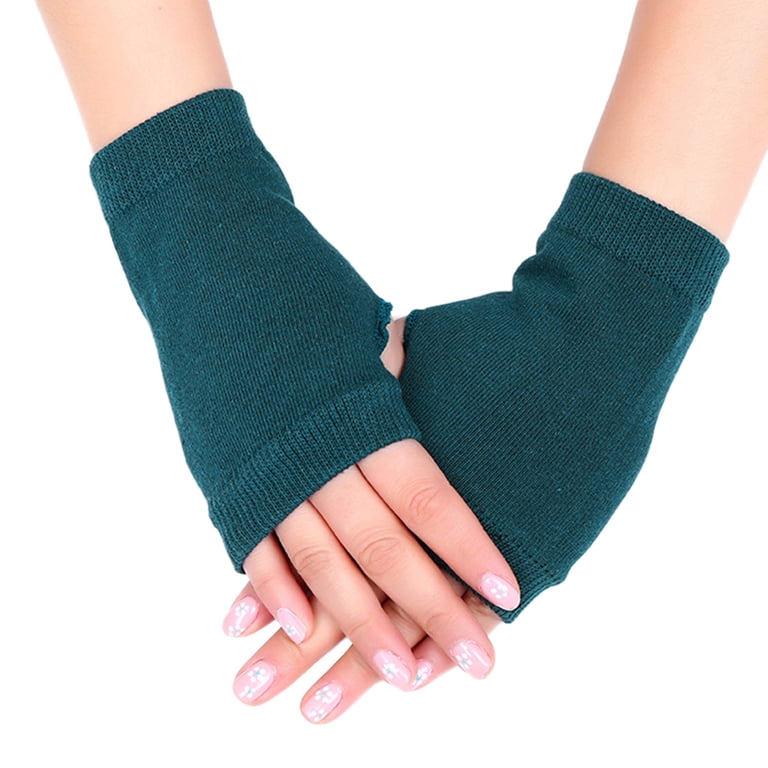 YUUZONE Unisex Half Finger Gloves Winter Stretchy Knit Solid Color