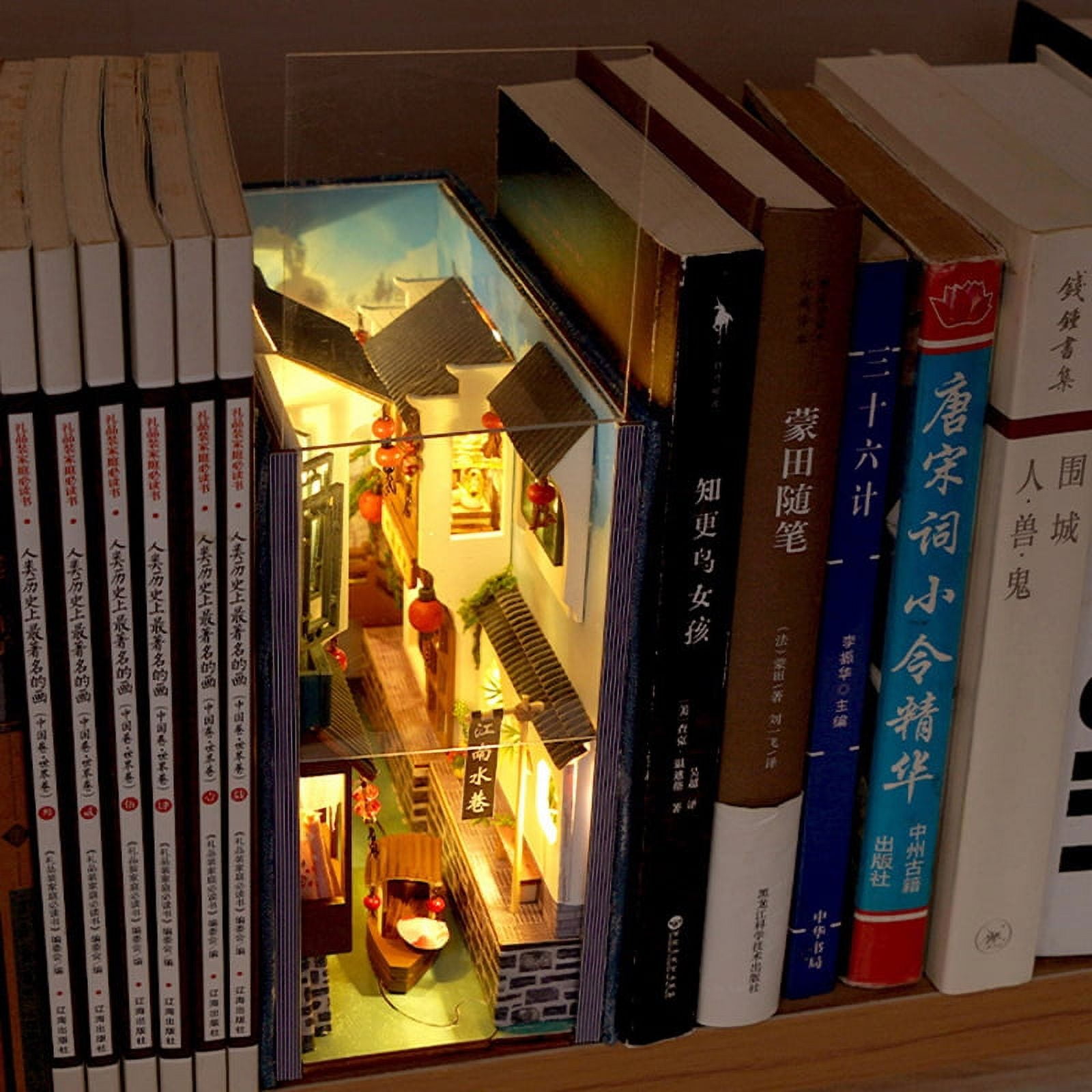 Wooden DIY Book Nook Shelf Insert Kits Model Roombox Handmade Building Miniature Furniture Home Decoration Toys Gifts