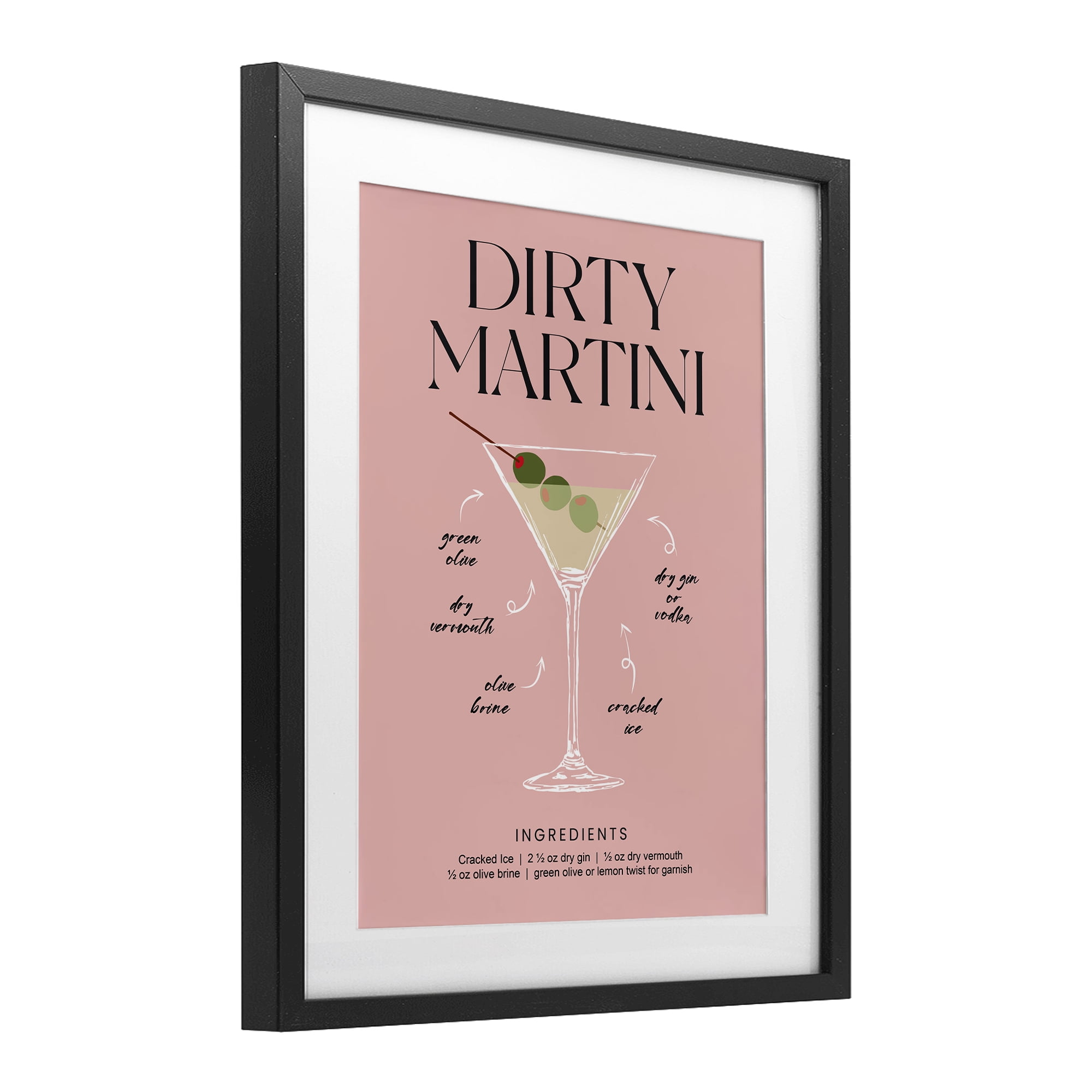Stupell Industries Dirty Martini Pink Recipe Black Framed Print Under Glass, design by Lettered and Lined
