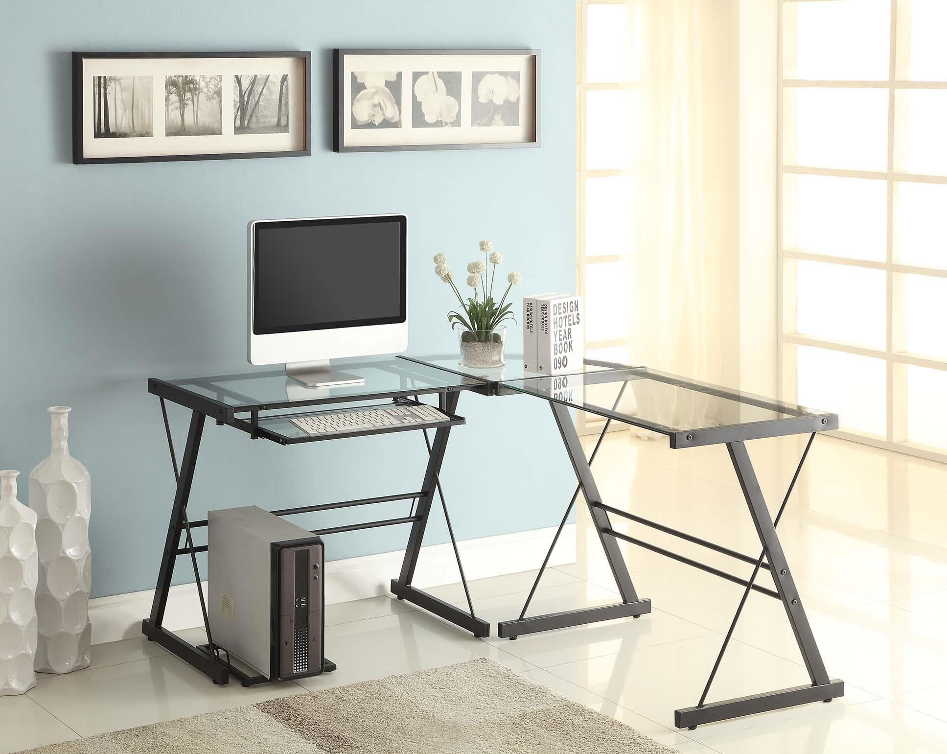 Naomi Home 3 Piece Sedalia Glass Office Desk Color Multi Com