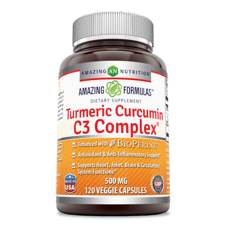 Amazing Formulas Turmeric Curcumin C3 Complex 500 Mg 120 Veggie Capsules - Enhanced with BioPerine, antioxidant & anti-inflammatory