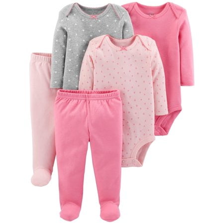 - Basic Long Sleeve Bodysuits & Pants Baby Shower Gift Set, 5pc (Baby Girl)