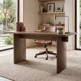thumbnail image 4 of Guyou 55" Natural Oak Desk, Light Wood Finish MDF Study Table, Versatile Vanity & Office Desk with Sculptural Legs, Sturdy Two-Pedestal Design for Work & Study, Walnut, 4 of 12