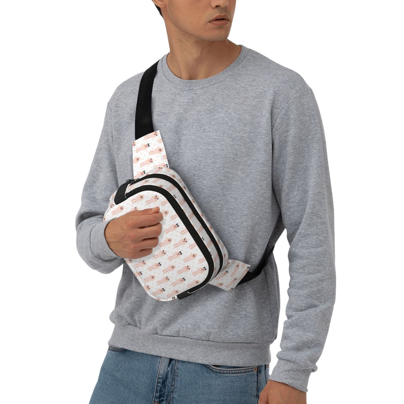 Picia Poodle Dog Print Square Double-Layer Waist Bag Mini Adjustable Waist Belt Bag Exercise Running Travel Hiking