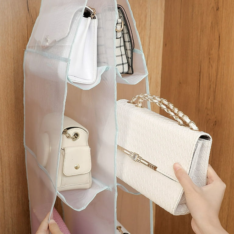 Zober Hanging Purse Organizer for Closet Clear Handbag Organizer for Purses, Handbags etc. 8 Easy Access Clear Vinyl Pockets with 360 Degree Swivel