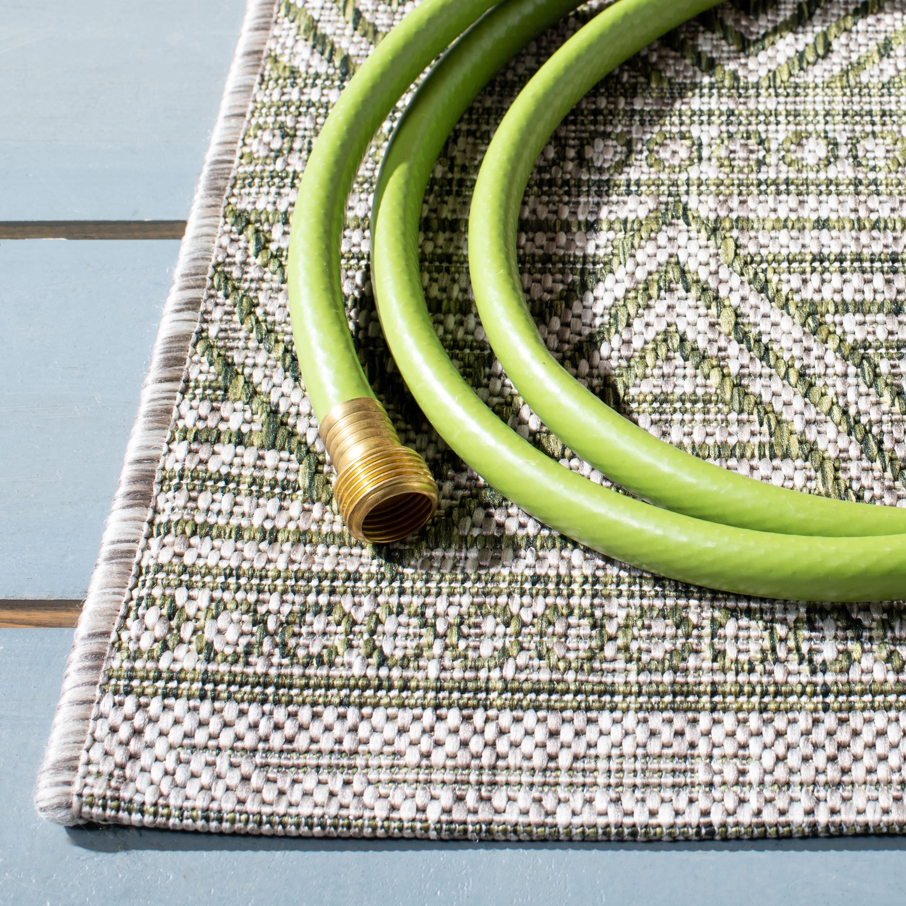 SAFAVIEH Courtyard Altan Geometric Indoor/Outdoor Runner Rug, Grey/Olive Green, 2'3" x 8'