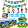 Sonic The Hedgehog Party Supplies - Sonic The Hedgehog Party Decoration Boys Birthday Party Favors, Spoons, Fork, Knife, Plates, Table Covers, Banner, Napkins, Hanging Decoration Birthday Party F
