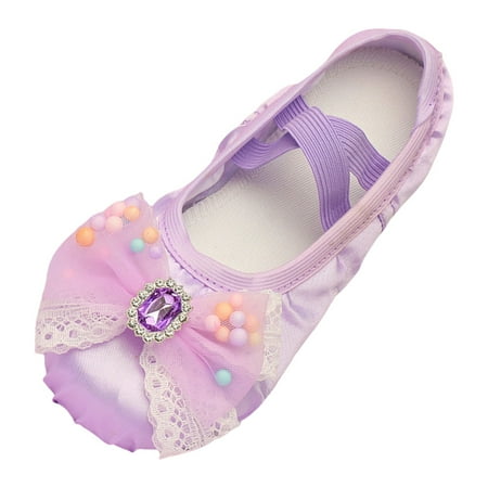 

Siilsaa Ballet Shoes Toddler Split-Sole Dance Slippers Kids Performance Diamond Bow with Elastic Laces for Gymnastics Yoga Shoes Purple 2