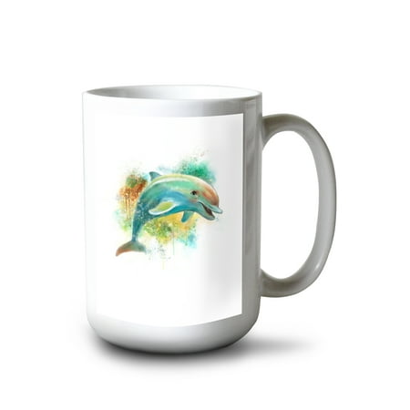 

15 fl oz Ceramic Mug Dolphin Watercolor Dishwasher & Microwave Safe