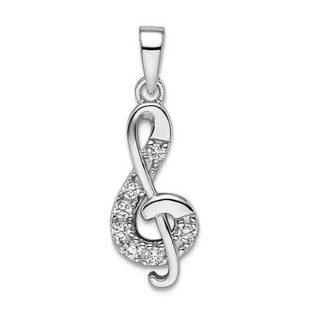 8.15mm 925 Sterling Silver Rhodium Plated Cubic Zirconia Treble Clef Pendant Necklace Pendant for Women