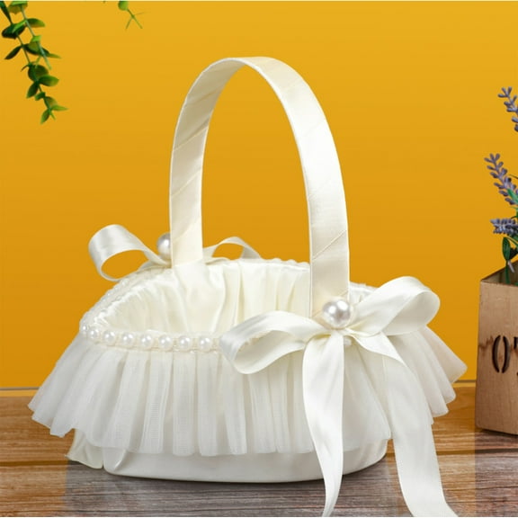 Gmogad Heart-Shaped Wedding Flower Basket - Milky White Bridesmaid Petal Toss Basket Decorative Centerpiece for Ceremony Reception Party Decor